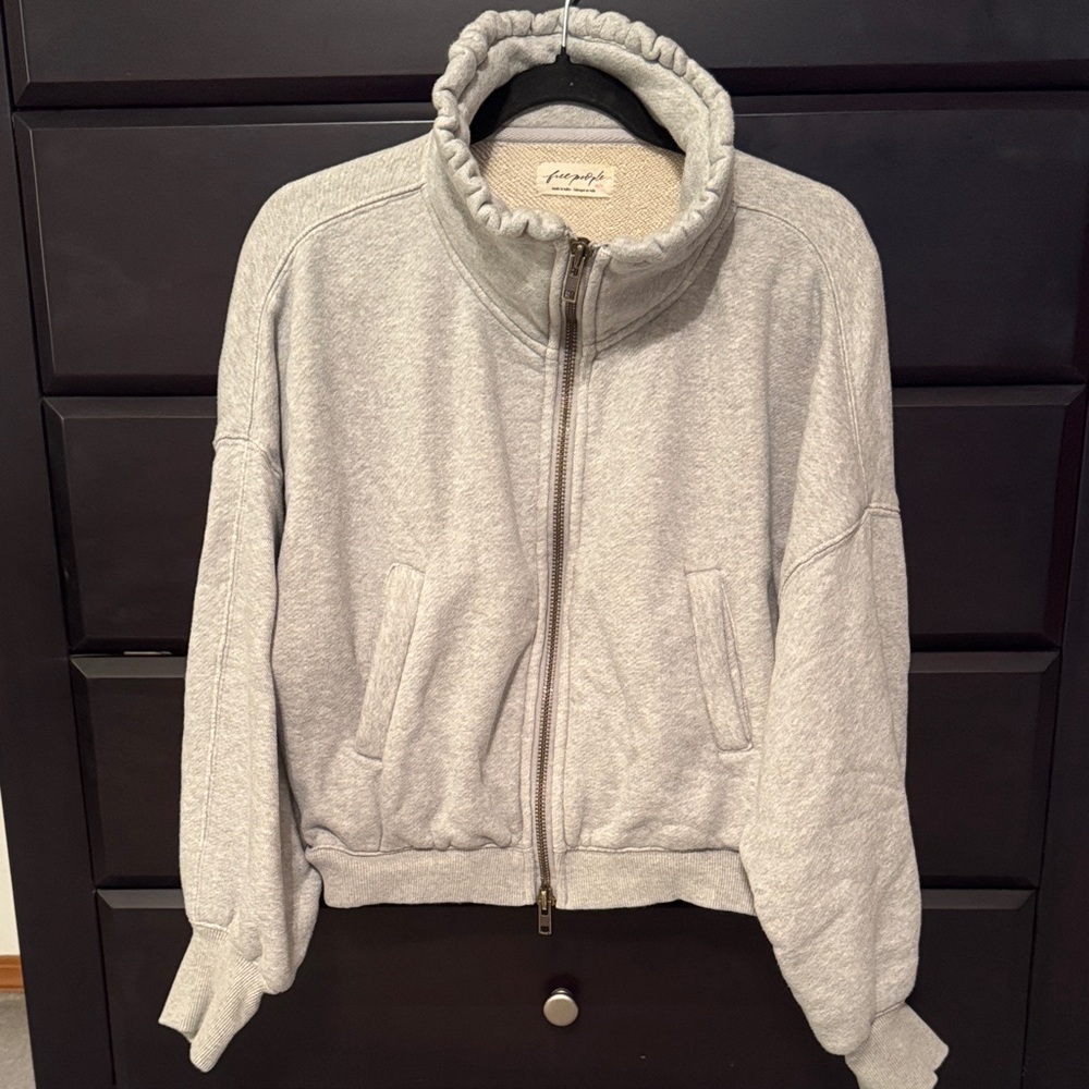 Free People Gray CeCe Oversized Zip Sweatshirt M EUC